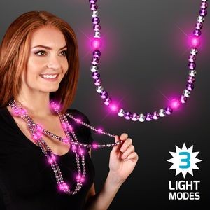 Flashing Light Up Beaded Necklace - Pink, Purple & Silver - BLANK