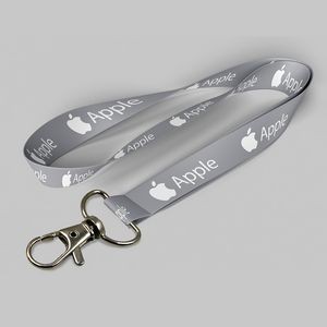 5/8" Gray custom lanyard printed with company logo with Thumb Trigger attachment 0.625"