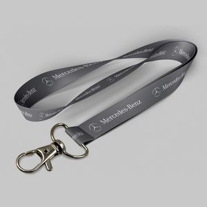 5/8" Charcoal custom lanyard printed with company logo with Thumb Trigger attachment 0.625"