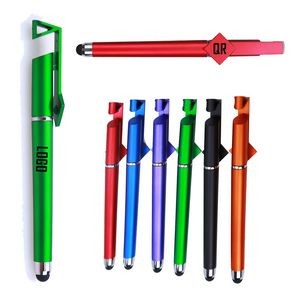 3-in-1 Multi-Function Matte Finish Qr Code Ballpoint Pen With Stylus & Phone Stand & Removable Cap