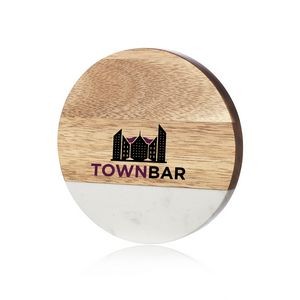 Round Marble and Wood Coasters with Bottle Opener