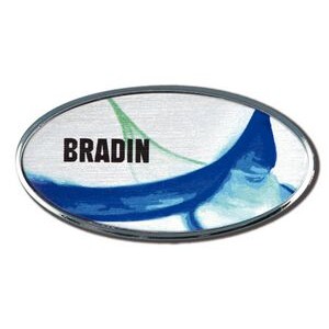 Sublimated Framed Oval Name Badge-Frosted Nickel Silver insert (1-3/16" x 2-3/8")