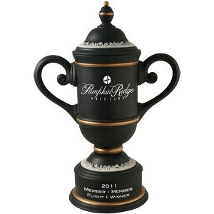 Custom Ceramic Trophy Cup - Black / Gold with Handles & Lid