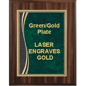 Walnut Plaque 7" x 9" - Green/Gold 5" x 7" Patina Marble Plate