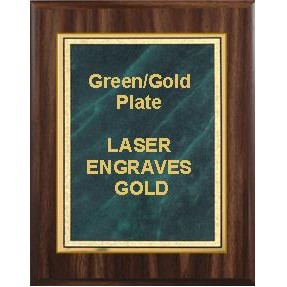 Walnut Plaque 7" x 9" - Green/Gold 5" x 7" Marble Mist Plate