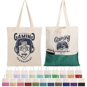Two-Tone Cotton/ Burlap Tote with Pocket (14.5'' x 16'')