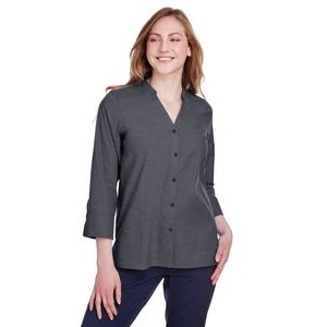 Devon and Jones Ladies' Crown Collection® Stretch Pinpoint Chambray Three-Quarter Sleeve Blouse