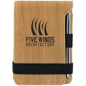 3 1/4" x 4 3/4" Bamboo Laser Engraved Leatherette Mini Notepad with Pen