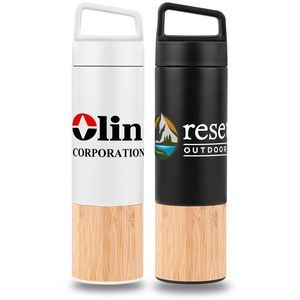 20 Oz. Bamboo-Wrapped Insulated Water Bottle With Handle & Powder-Coating