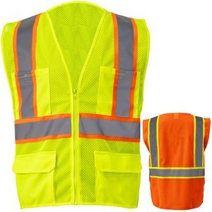 3.8 Oz. Polyester Class 2 Two Tone Reflective Tape Safety Vest With 4 Pockets