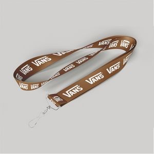 5/8" Brown custom lanyard printed with company logo with Jay Hook attachment 0.625"