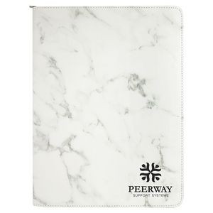 9 1/2" x 12" White Marble with Zipper Leatherette Portfolio with Notepad