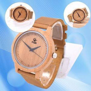 Eco-Friendly Leather-Strapped Bamboo Wristwatch