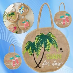 Vibrantly Printed Jute Beach Tote for Summer Days