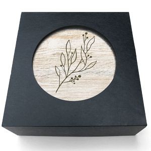 Absorbent Stone Coasters w/Upscale Digital Bkgnds | Round | 4" dia. | Gift Set of 4 | Black Box