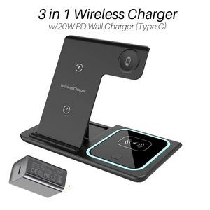 3-1 Foldable Wireless Charger + 20W PD WALL CHARGER