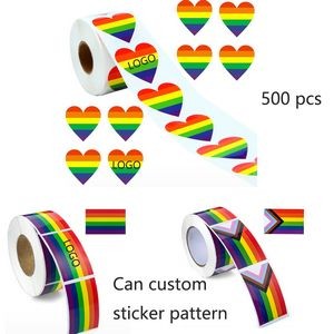 500pcs LGBT Pride Rainbow Heart Shape Stickers Roll