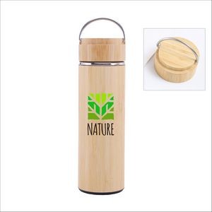 16 Oz. Double Wall Insulated Bamboo Cup with Carrying Handle
