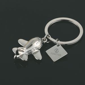 Cute Plane Shaped Key Chain with Square Plate Hang Tag