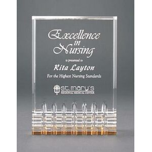 Acrylic Mirage Gold Reflective Award w/ Faceted Bottom - 3 1/2"x5"