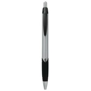 Ball Point Pen, Silver/Black - Black Rubber Grip - Pad Printed