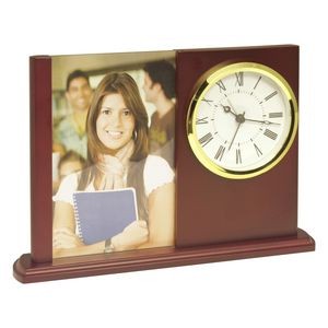 Glass & Wooden Desk Alarm Clock w/4" x 6" Photo Slot or Customized Insert