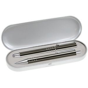 Dot Grip Pen Series - Gray Pen and Roller Pen Gift Set, Silver Dots Grip, Crescent Moon Shape Clip