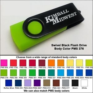 Swivel Black Flash Drive - 64 GB Memory - Body PMS 376