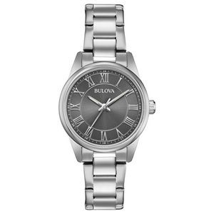Bulova Watches Ladies Silver Bracelet Watch with Round Grey Dial