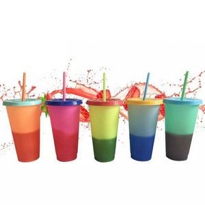 24 Oz. BPA Free Cold Water Color Changing Cup w/Straw