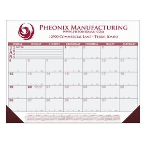 12 Month Desk Calendar | 22" x 17" | 1 Imprint Area | Burgundy & Gray Calendar Colors