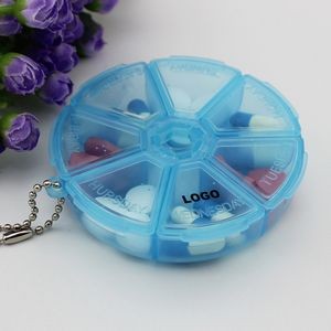 7-Day Med Reminder Weekly Round Pill Case With Keychain