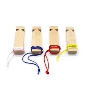 2 Holes Wooden Train Whistle With Rope Kids Toy