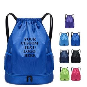 Waterproof Drawstring Backpack With Shoe Compartment and Water Bottle Holder