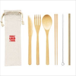 Bamboo Utensils 6 Set Knits With Pouch