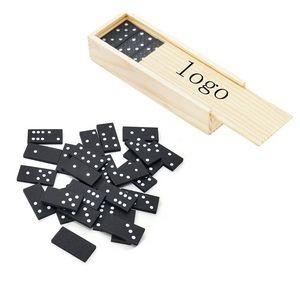 Black Dominoes In A Wooden Box