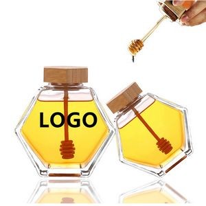 Glass Honey Pot with Wooden Dipper and Cork Lid