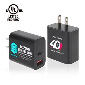 UL Listed 20W Dual-Port PD Fast Charger (2 Sided Imprint)