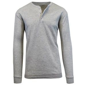 Men's Henley Thermal Shirts - Heather Grey, S-XL, 3 Button (Case of 24