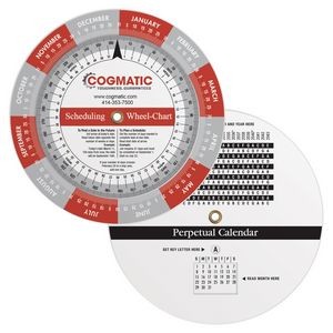 .020 White Plastic Wheel Calculator Perpetual Calendar & Scheduling (4.25" dia.) Full Colour Imprint