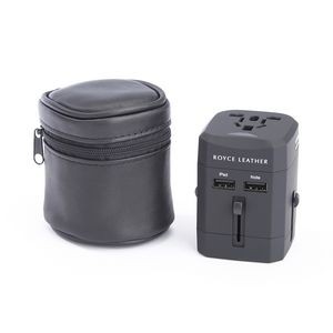 International Travel Adapter in Genuine Leather Carrying Case