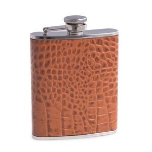 Brown "Croco" Leather Flask - 6 Oz.