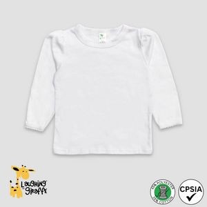 Toddler Girls L/S w/ Scallop Trim Tee WHT 65% Polyester 35% Cotton- Laughing Giraffe®