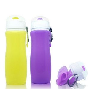 15 oz Collapsible Silicone Water Bottle with Carabiner