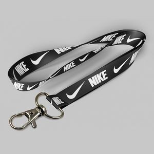 5/8" Black custom lanyard printed with company logo with Thumb Trigger attachment 0.625"