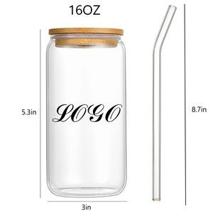 16Oz Pint Glass With Straw & Bamboo Lid
