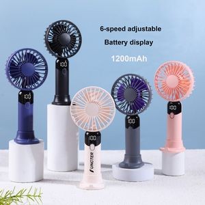 Portable Handheld Fan, Personal Fan with LED Display, Desk Fan Rechargeable with 6 speed
