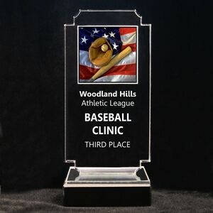 Acrylic and Marble Engraved Award - 6-3/4" Full-Color Baseball and American Flag Panel