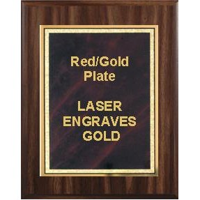 Walnut Plaque 7" x 9" - Red/Gold 5" x 7" Marble Mist Plate