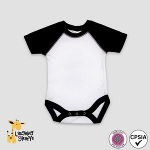 Baby Short Sleeve Raglan Bodysuit White/Black 100% Polyester- Laughing Giraffe